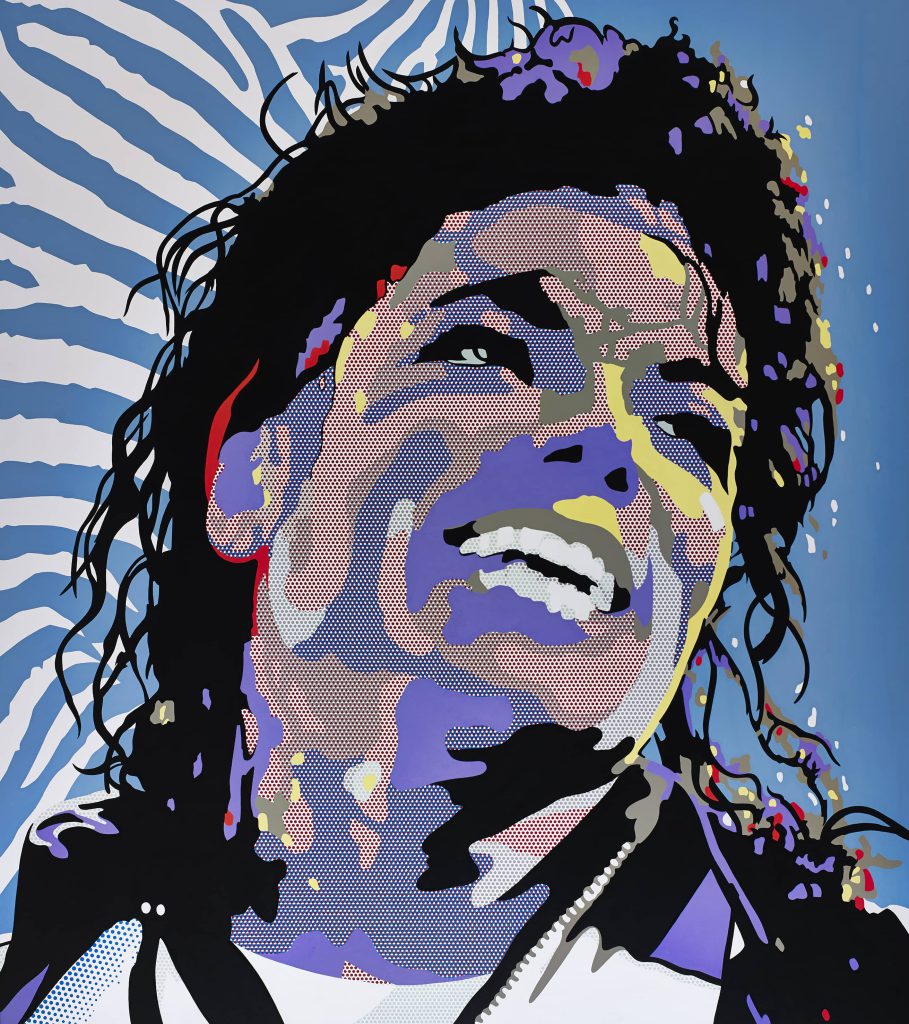 A portrait of Michael Jackson in a colorful pop art style.